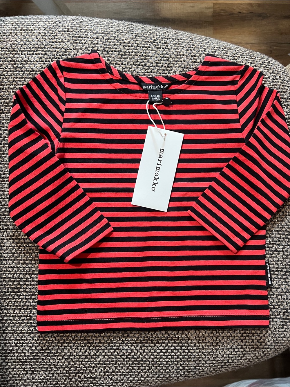 Marimekko Red and Black Striped Long Sleeve Tee
